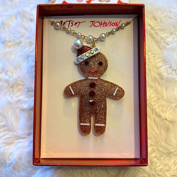 Betsey Johnson Gingerbread Man Statement Pendant Necklace - Picture 1 of 10